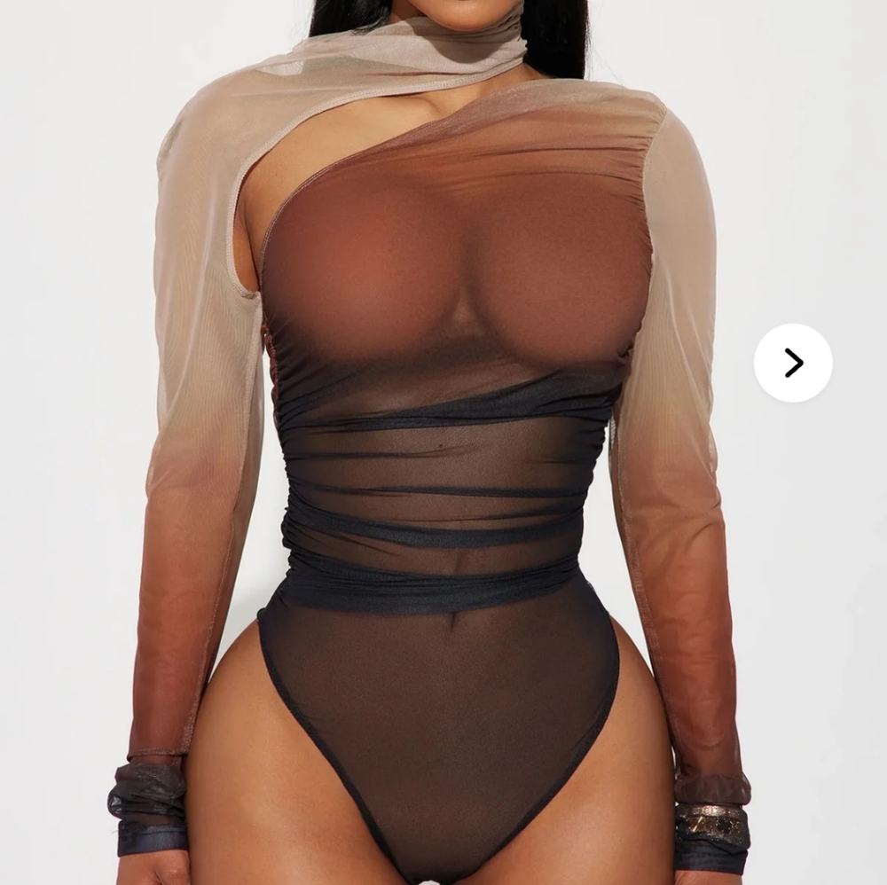 Fashion Nova Sheer Brown and Black Bodysuit